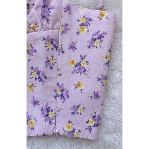 NWOT Zara Linen Blend Floral Printed Crop Top in Mauve, Size Small - Picture 14 of 16